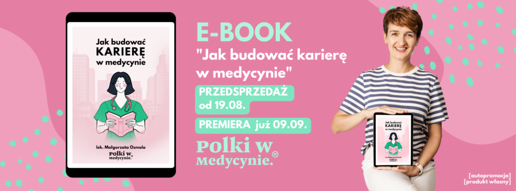 kobieta trzymająca tablet, na którym jest e-book jak budować karierę w medycynie